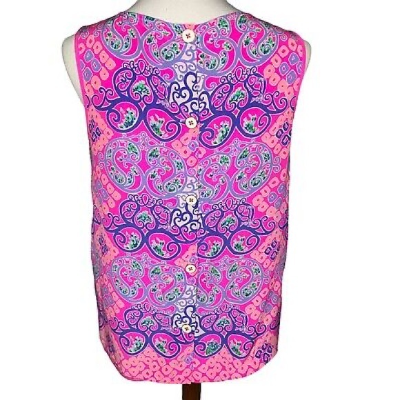 Lily Pulitzer Behind the Gates Iona Shell Top Silk Button Back Pink Purple Sz XS - Picture 10 of 16